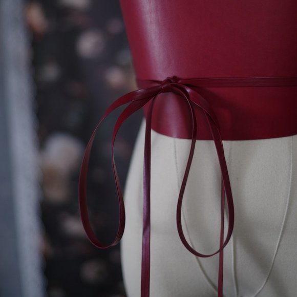 Dehanche Inspired Vachetta Leather Corset Belt with Thin Tie Straps - Picture 3 of 16